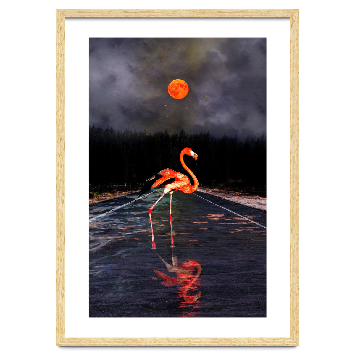 Flamingo and Red Moon