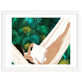 Summer Hammock Reading, Tropical Jungle Travel, Watercolor Nature Bohemian Forest Plants, Palm Beach thumbnail