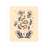 Snake And Flowers Beige And Indigo (Print Only) thumbnail