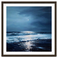 Midnight Seascape with Moonlight Reflecting