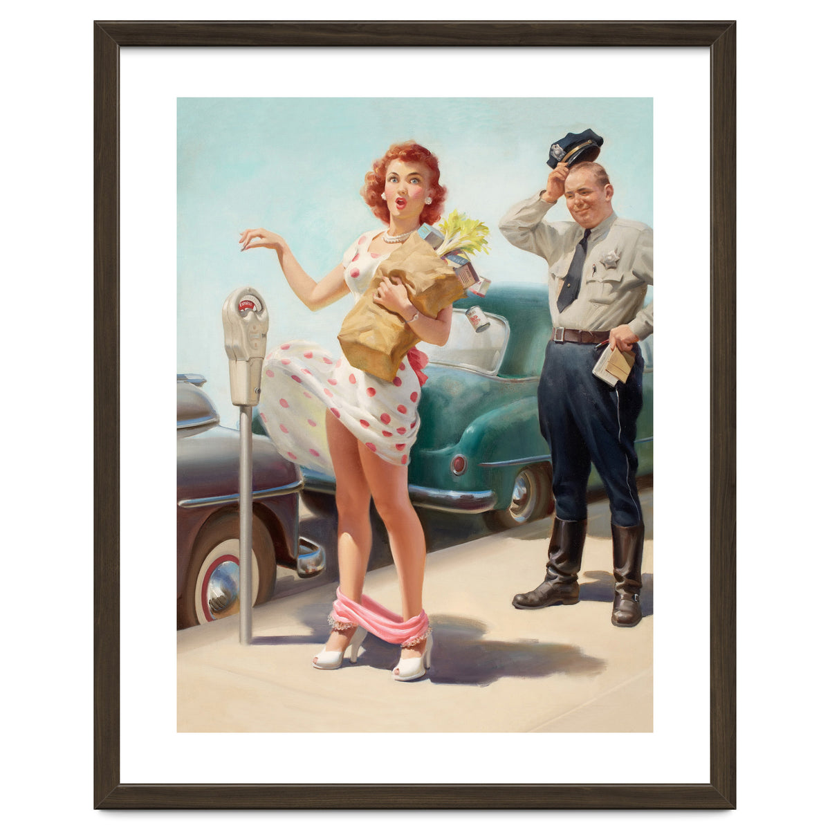 Sexy Pinup Shopping Girl And A Sudden Wind