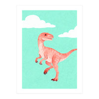 Velociraptor Watercolor Art, Cute Dino Nursery Print, Whimsical Dinosaur Illustration (Print Only)