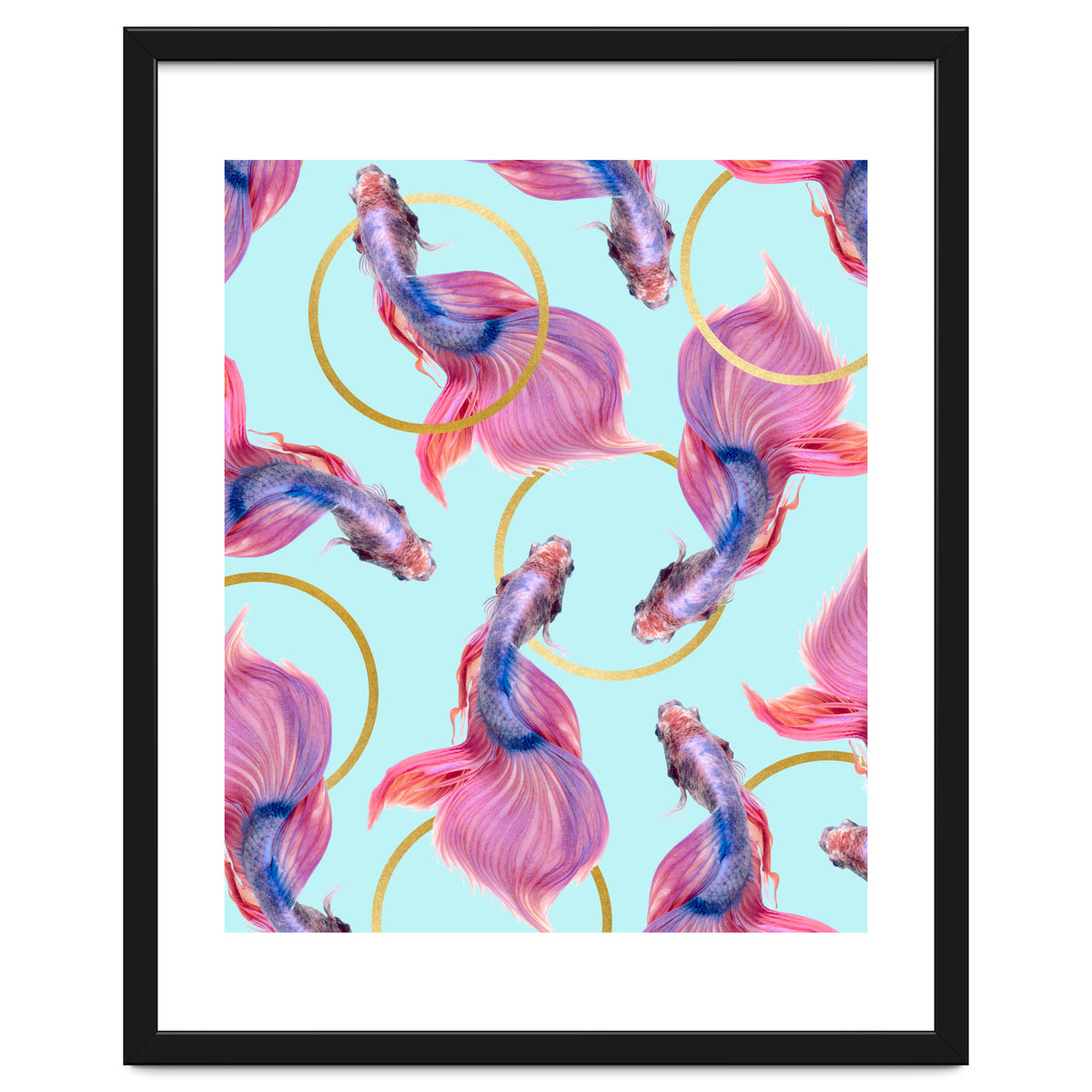 HullaHoops, Eclectic Colorful Fish Graphic Design, Animals Gold Rings Surrealism Quirky