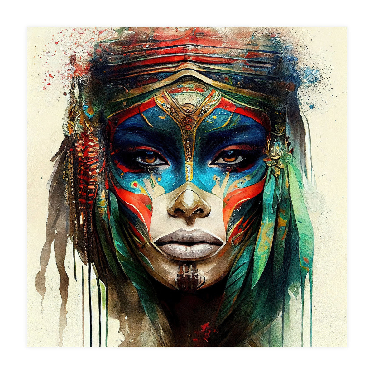 Turquoise Warrior Woman Portrait (Print Only)