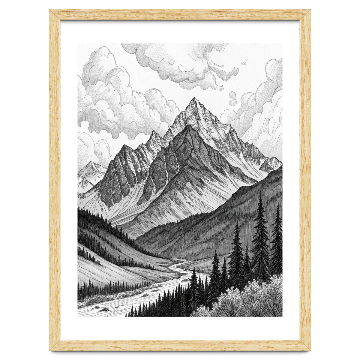 Majestic Alpine Mountain Range Sketch