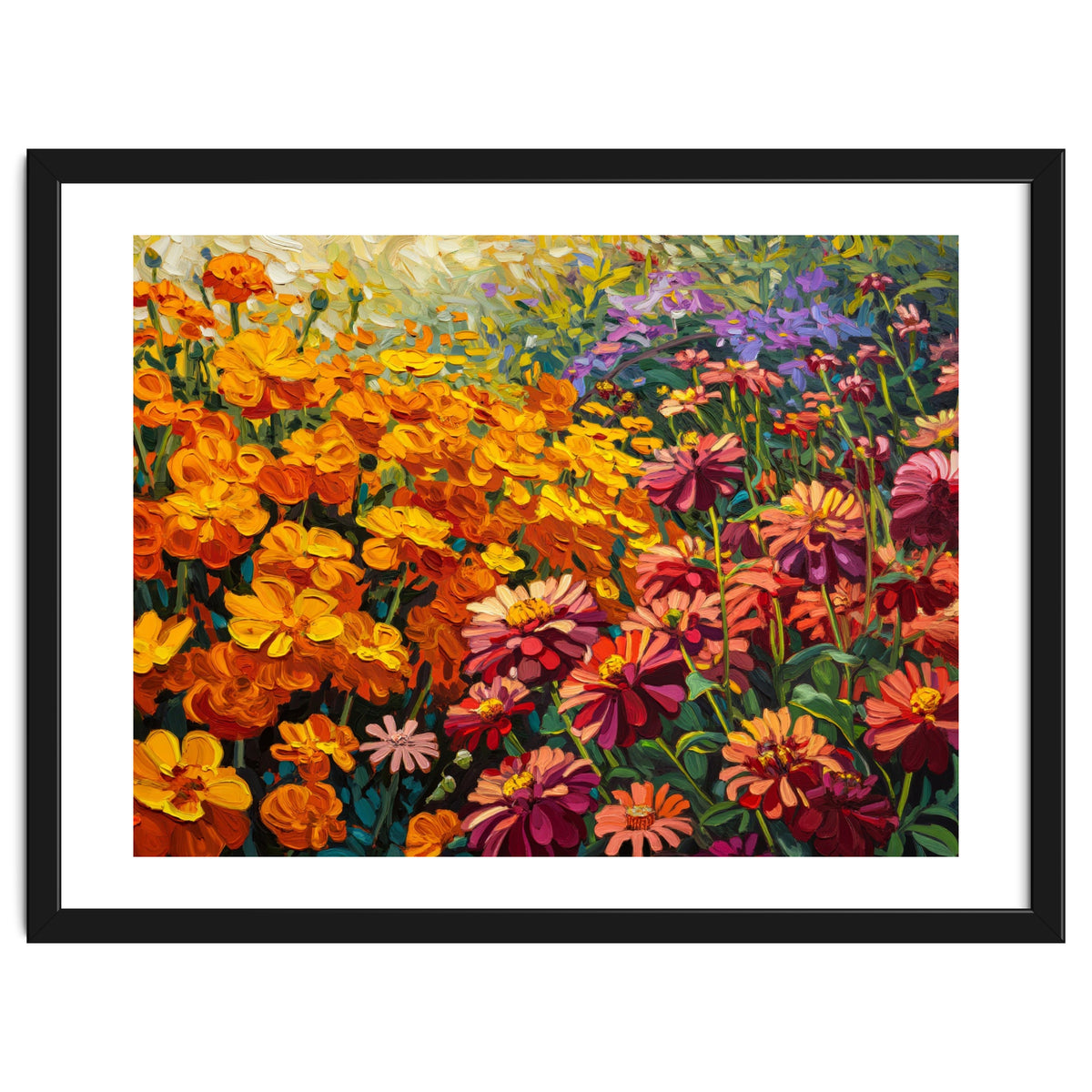 Radiant Summer Zinnia and Marigold Meadow Oil Painting