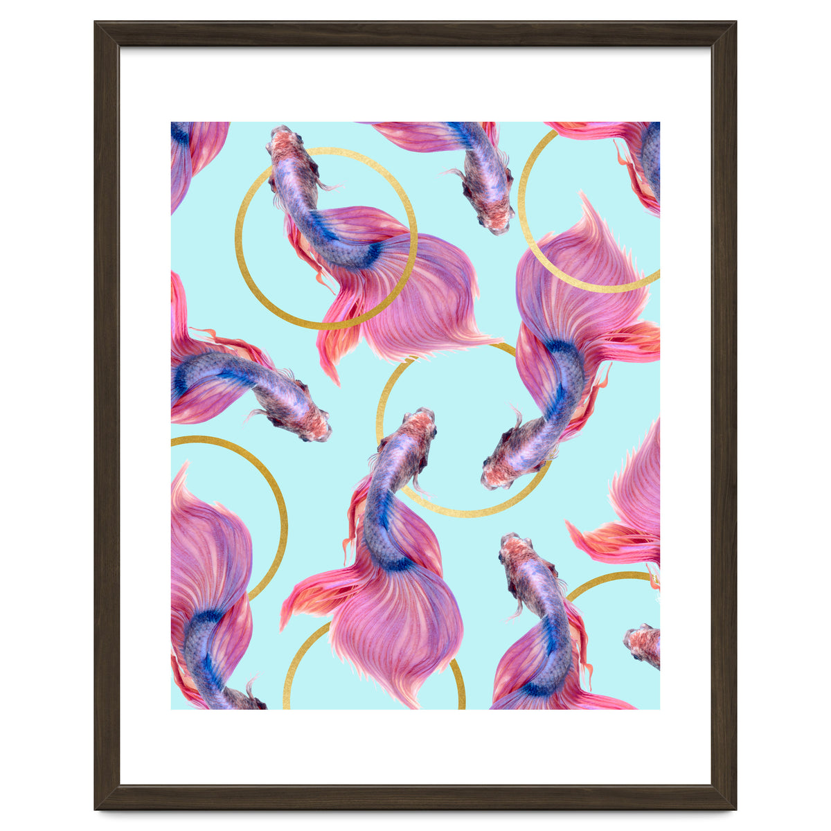 HullaHoops, Eclectic Colorful Fish Graphic Design, Animals Gold Rings Surrealism Quirky