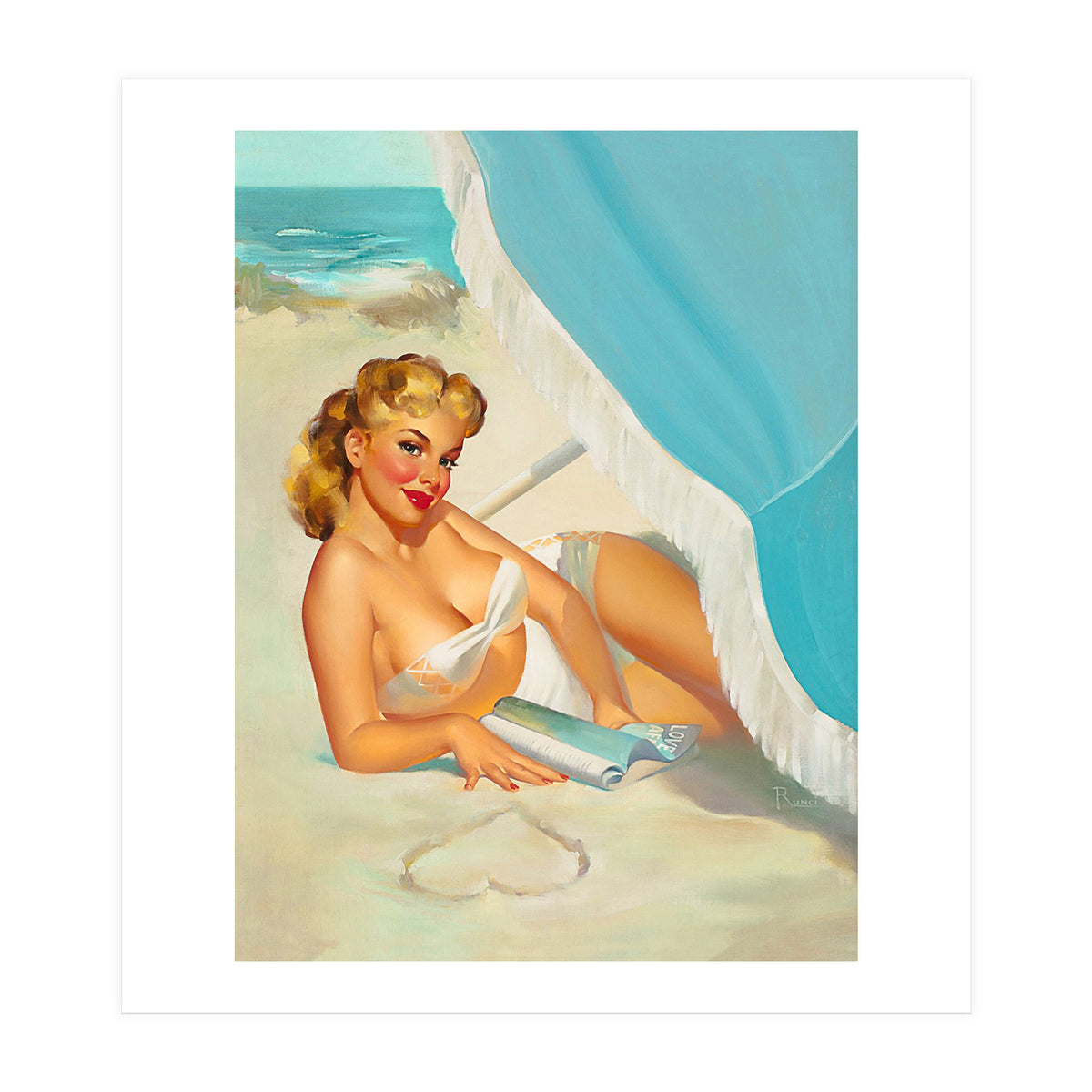 Pinup Sexy Blonde On The Beach (Print Only)