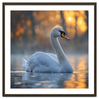 Beautiful Swan Floating On Water At Sunset