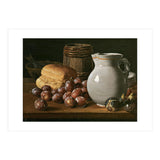 Luis Egidio Meléndez / 'Still Life with Plums, Figs, Bread and Fish', 18th century, Spanish School. (Print Only) thumbnail