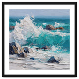 Dynamic Crashing Turquoise Ocean Wave Against Rugged Coastal Rocks thumbnail