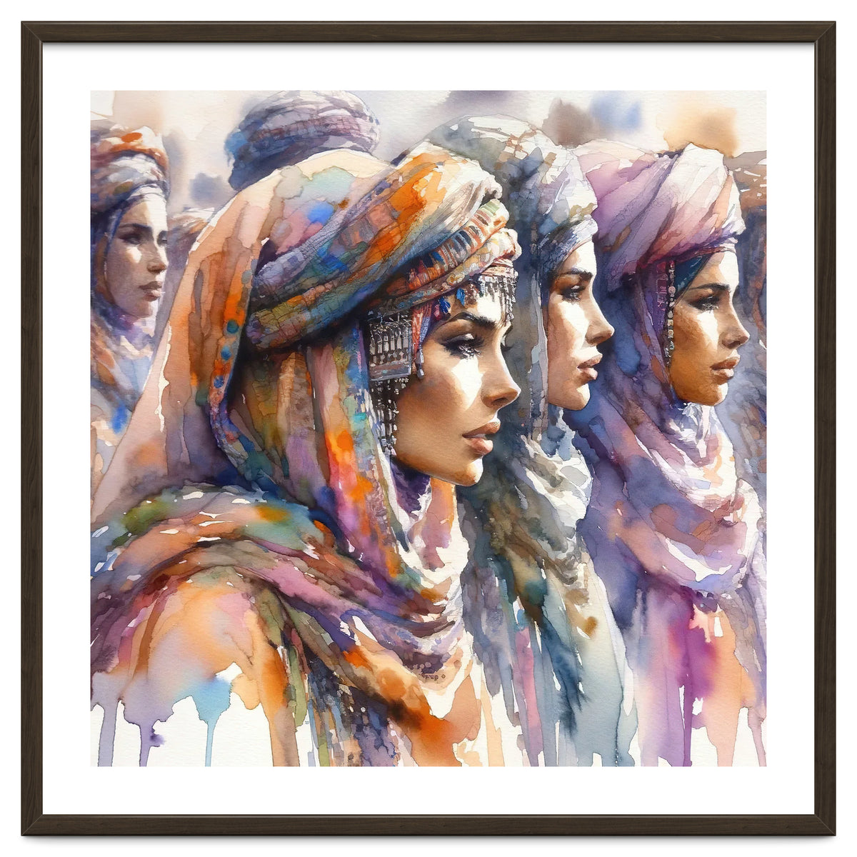 Tuareg Women Procession Watercolor