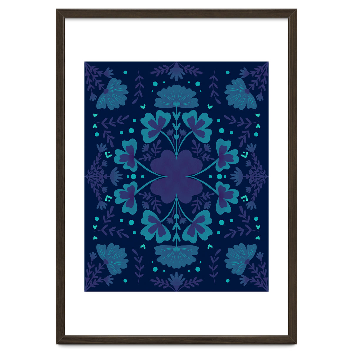 Clovers And Flowers Night Blue