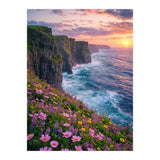 Coastal Sunset Wildflowers: Dramatic Ocean Cliffs and Floral Meadow (Print Only) thumbnail