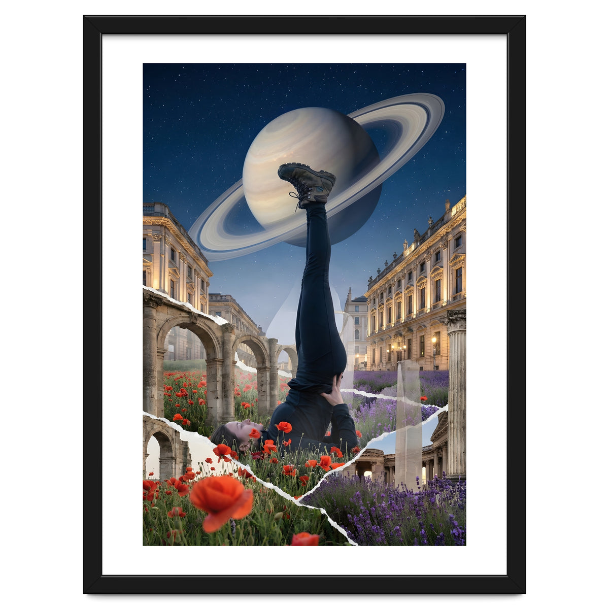 Cosmic Balance: Surreal Yoga in Ancient Dreamscapes