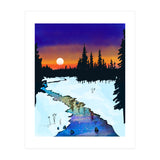 Purple Midnight, Snow River Full Moon Nature Landscape Painting, Winter Travel Adventure Places (Print Only) thumbnail