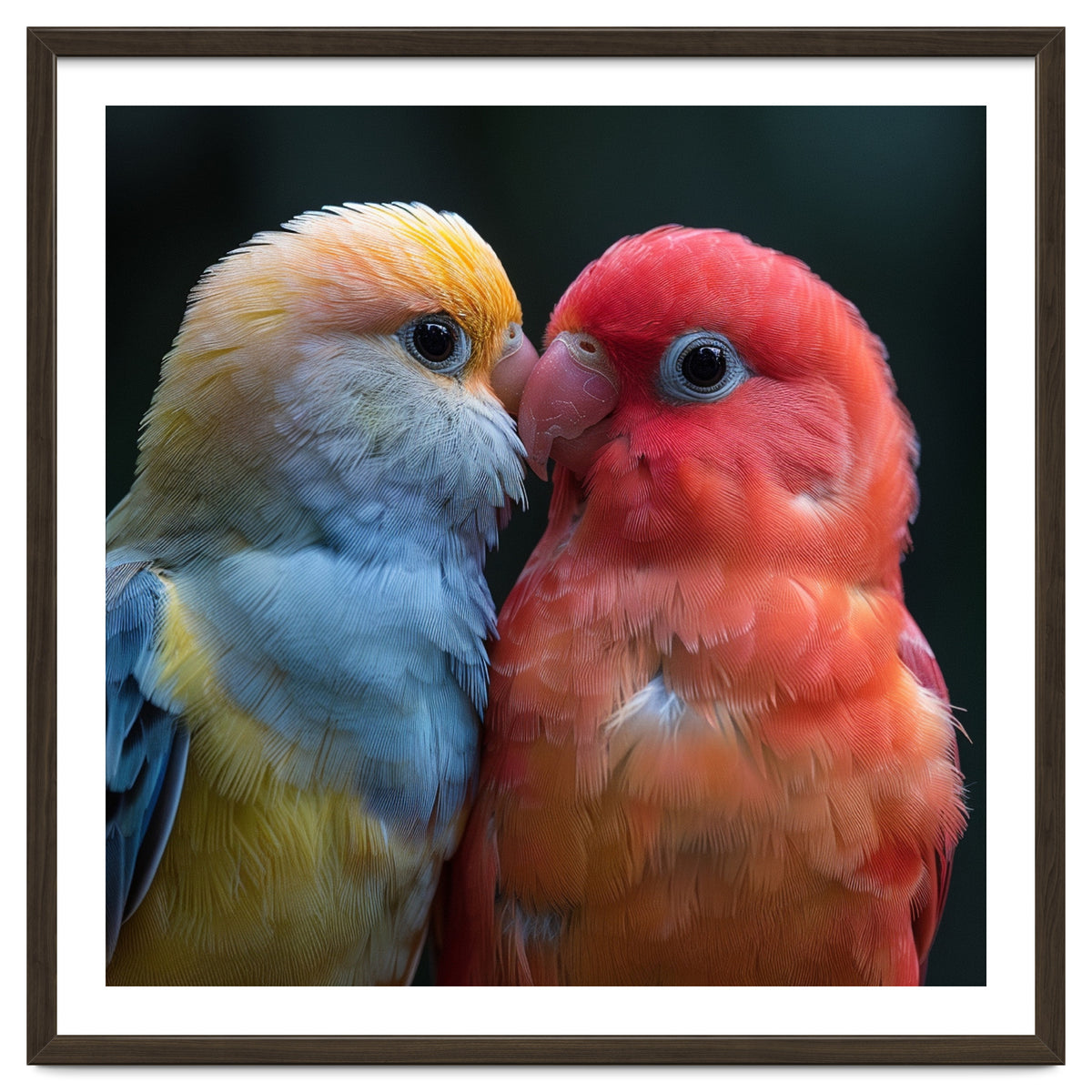 Two Lovebirds Nuzzling Close Up Portrait