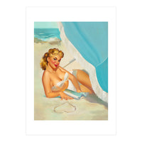 Pinup Sexy Blonde On The Beach (Print Only)