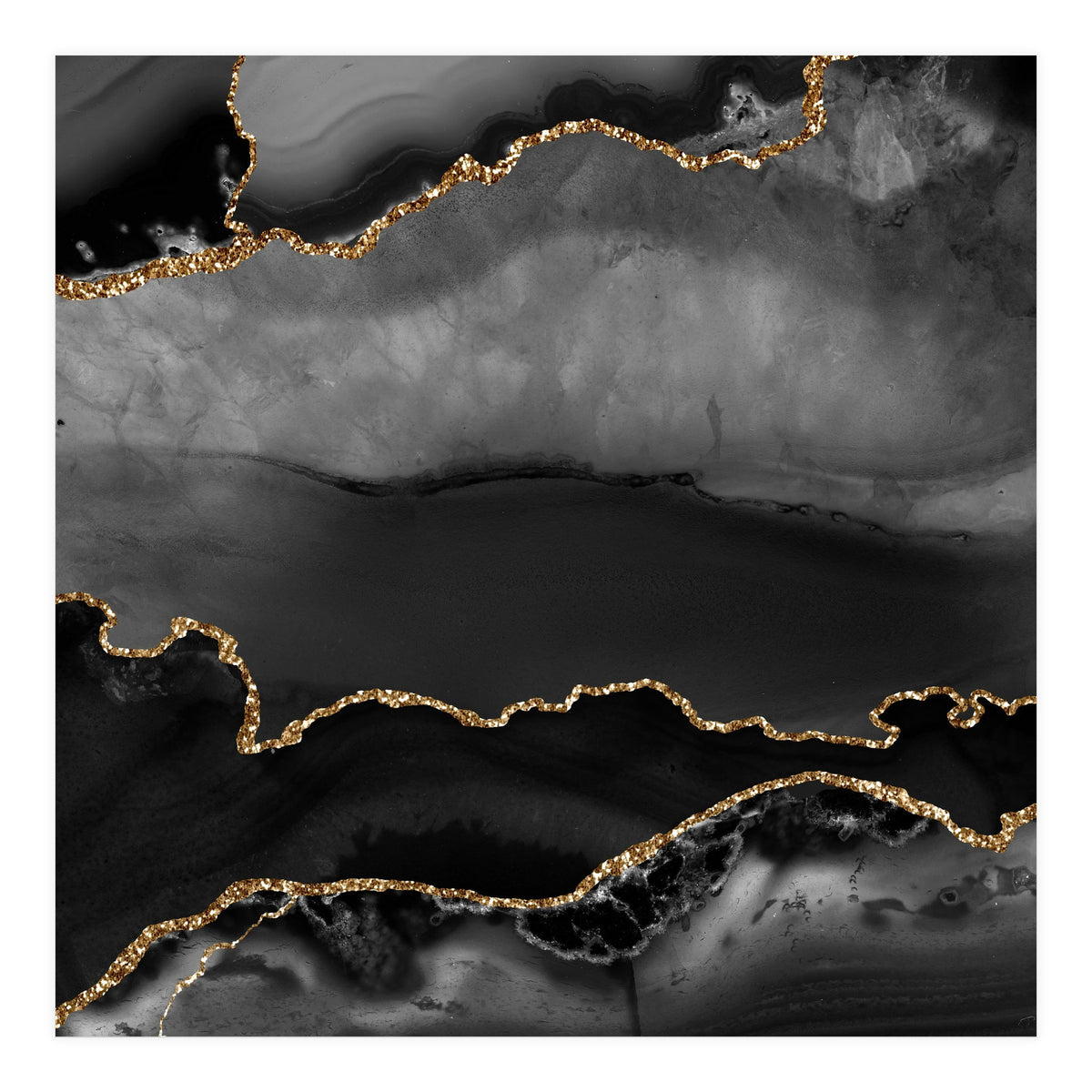 Black & Gold Agate Texture 02 (Print Only)
