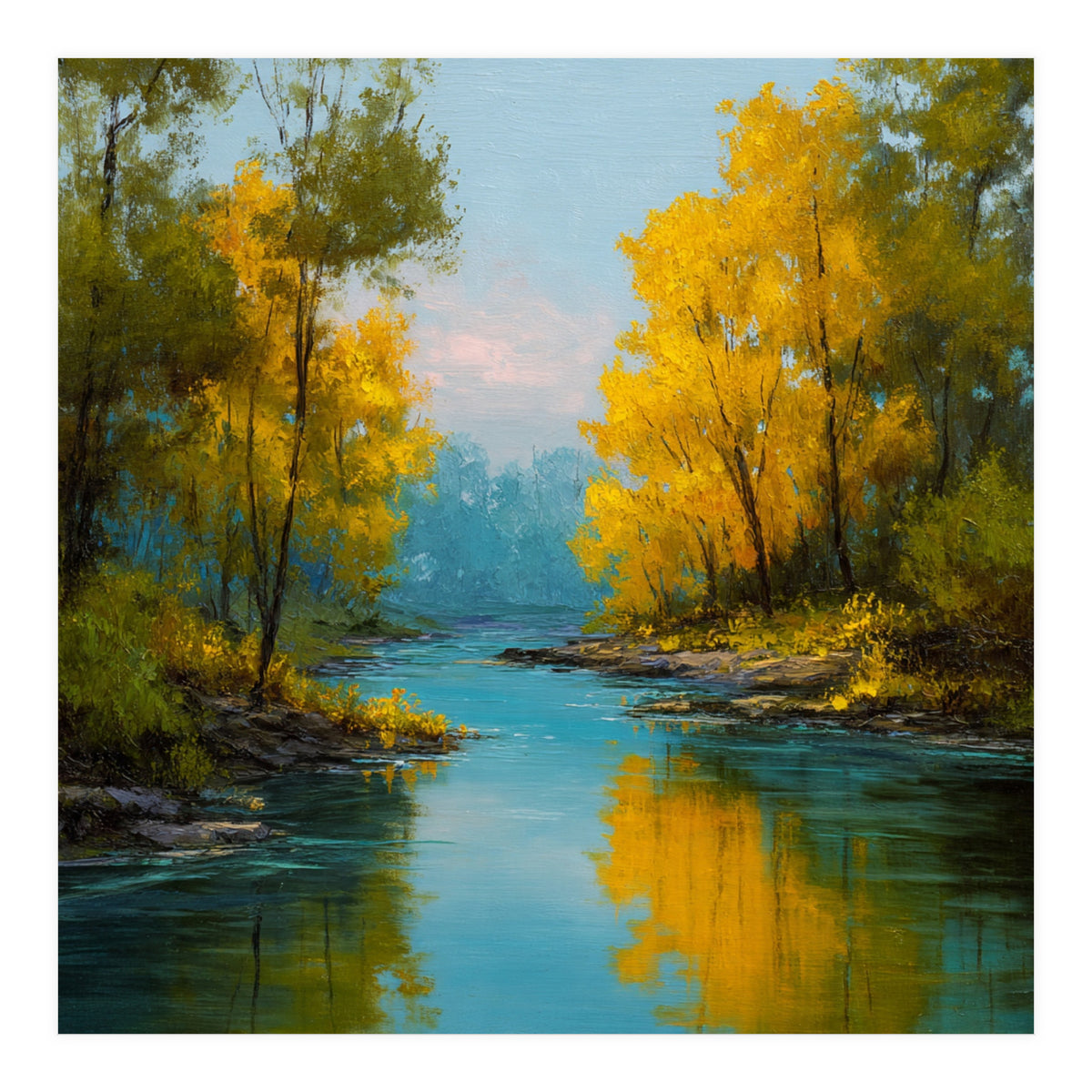Serene Autumn River Landscape (Print Only)