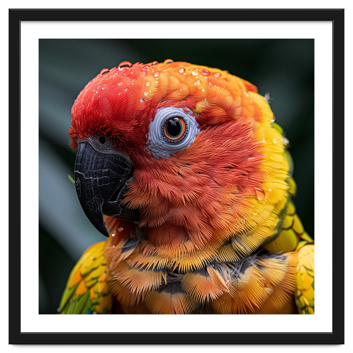 Sun Conure Parrot Bird With Water Droplets