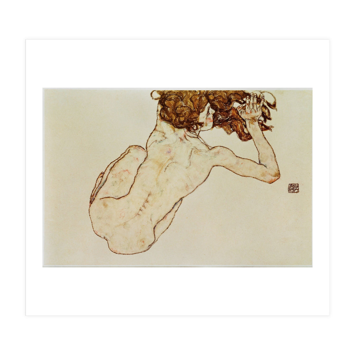 Kauernder Rueckenakt - Crouching nude,back view,1917. Gouache and pencil, 29,5 x 45 cm. (Print Only)