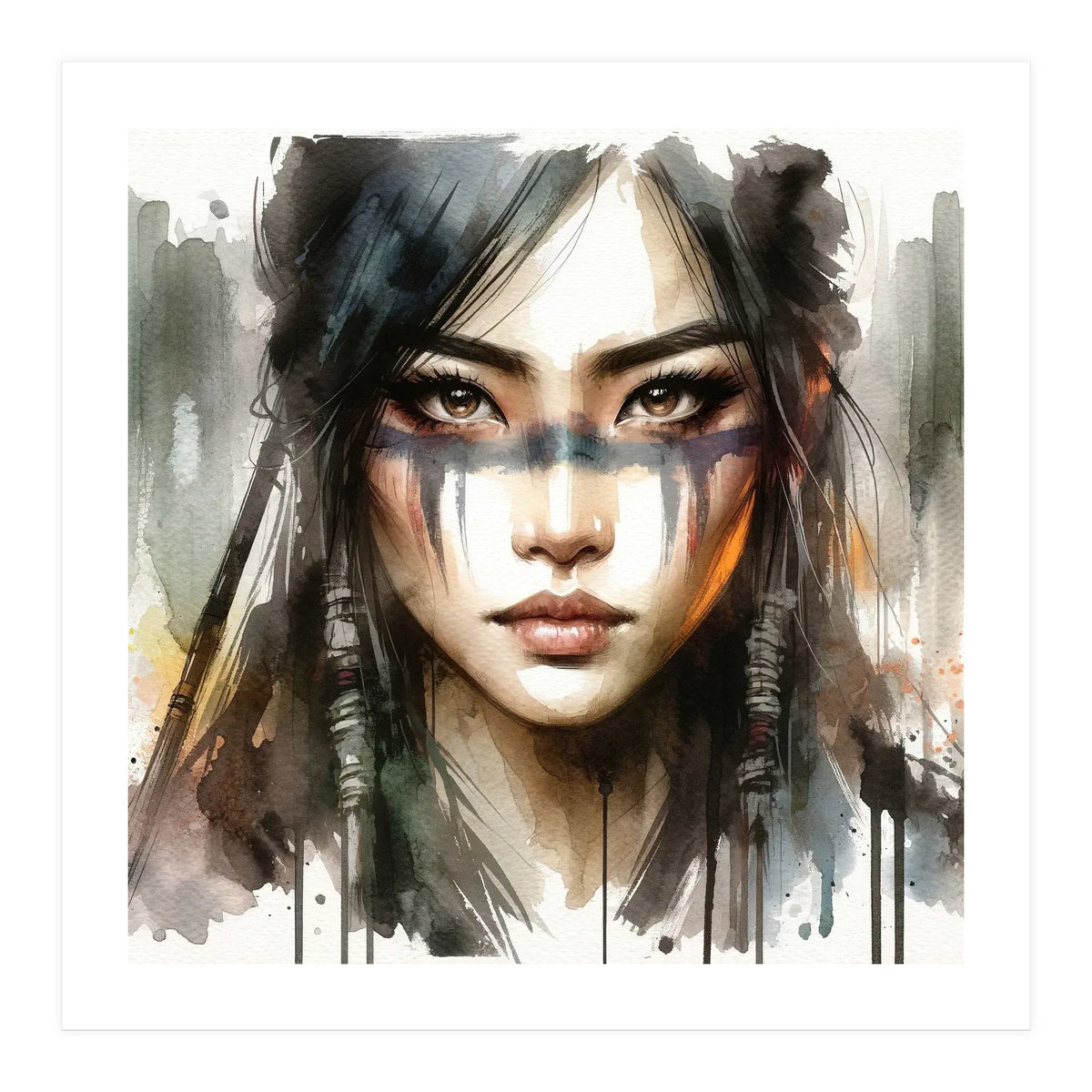 Ethereal Asian Warrior Gaze (Print Only)
