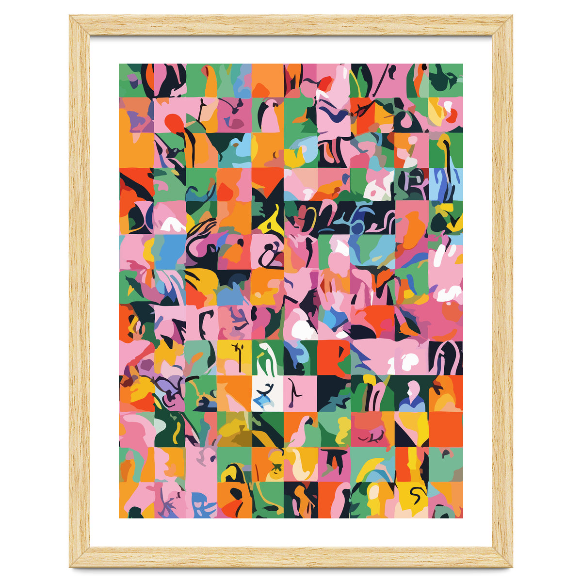 Life On A Checkboard, Abstract Maximalism Eclectic Painting, Bohemian Pop Of Color Illustration