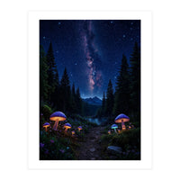 Enchanted Midnight Forest: Glowing Mushrooms and Milky Way (Print Only)