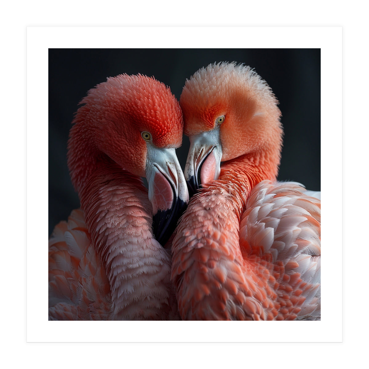 Two Flamingos Together Showing Affection (Print Only)