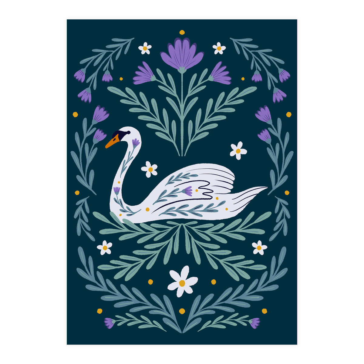 Swan Purple And Teal (Print Only)