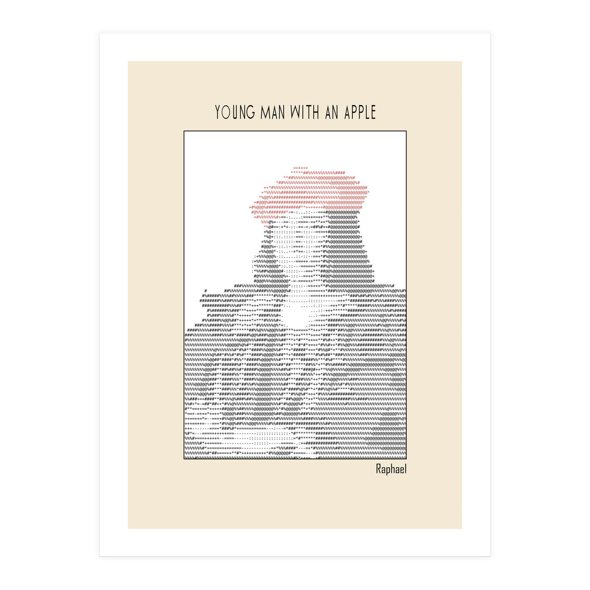 Young Man with an Apple (1505) – Raphael (ascii art)  (Print Only)