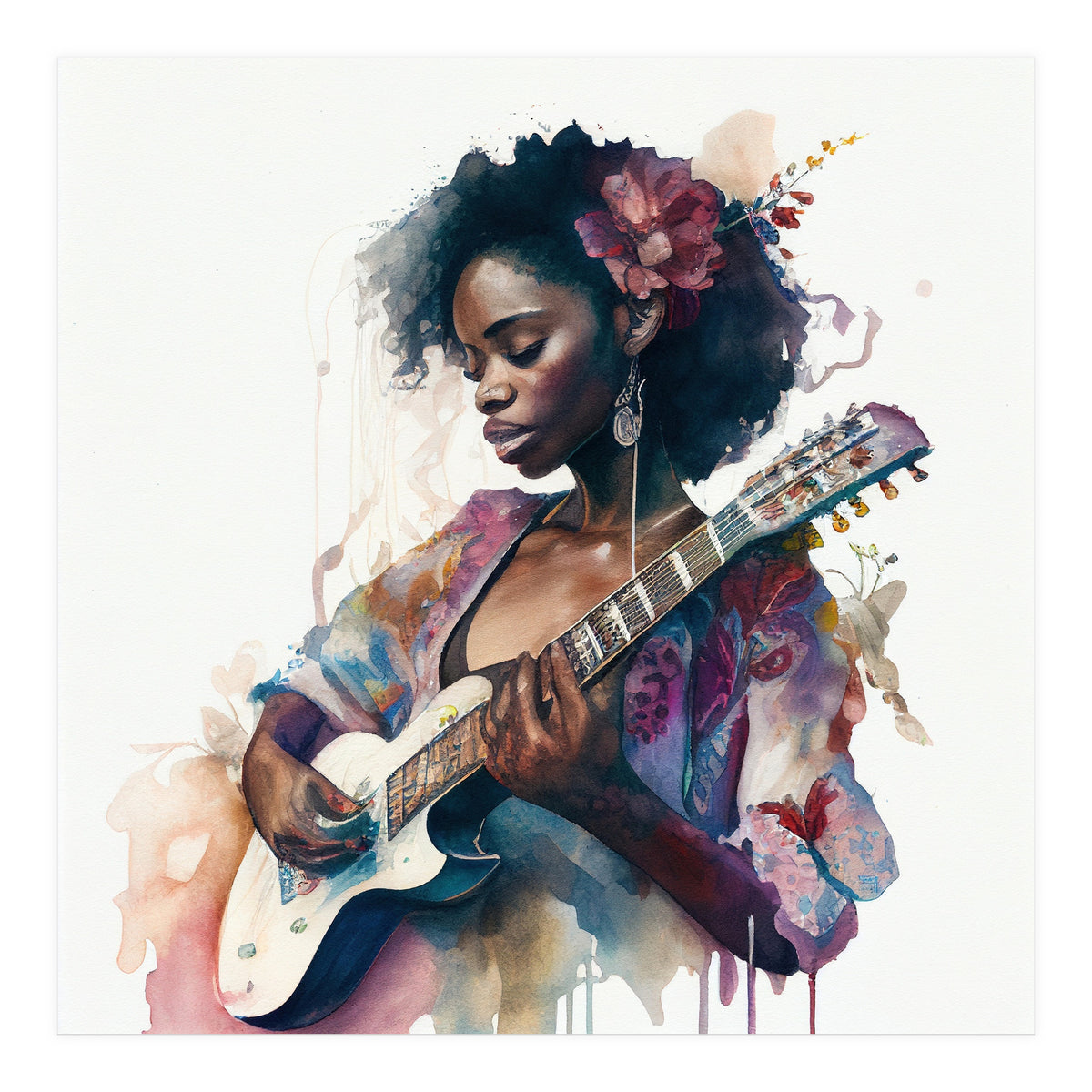 Watercolor Musician Woman #2 (Print Only)