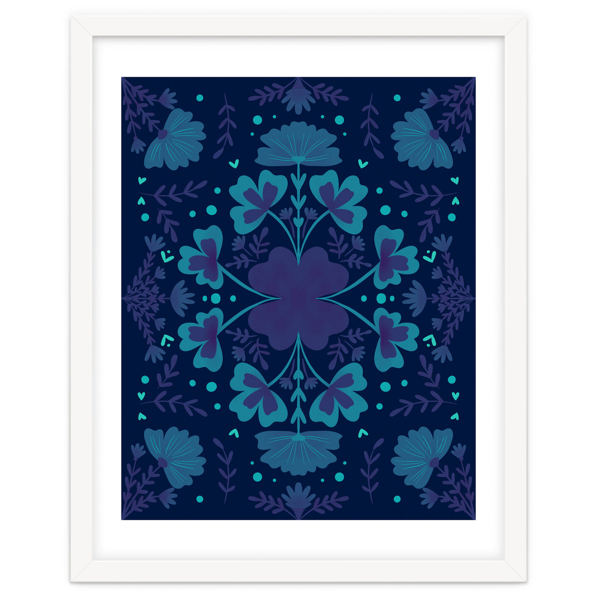 Clovers And Flowers Night Blue