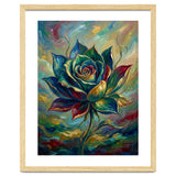 Enchanted Teal and Gold Rose Impasto Oil Painting thumbnail