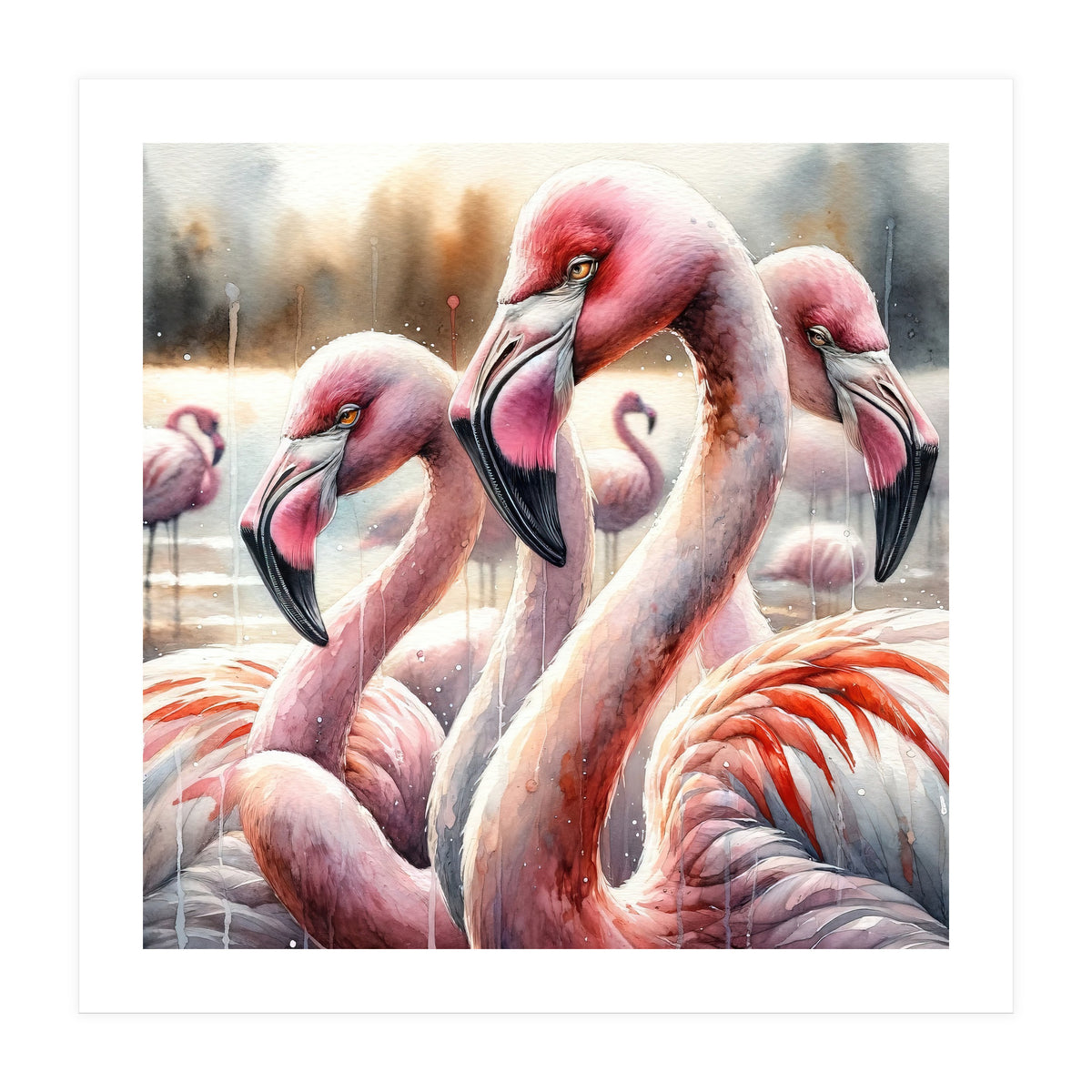 Watercolor Flamingos (Print Only)