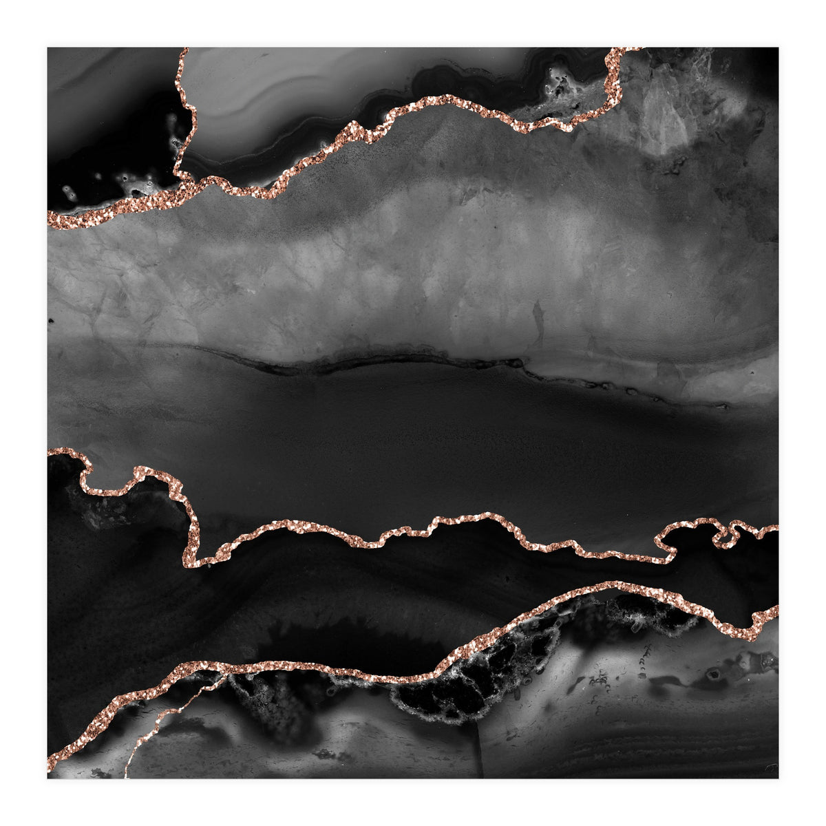 Black & Rose Gold Agate Texture 02 (Print Only)