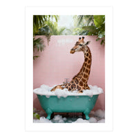 Giraffe in Bathtub, Whimsical Bathroom Art (Print Only)