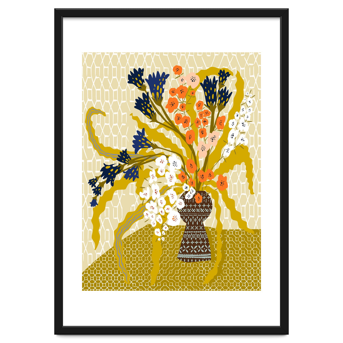 Floral Contemporary Still Life Mustard Yellow
