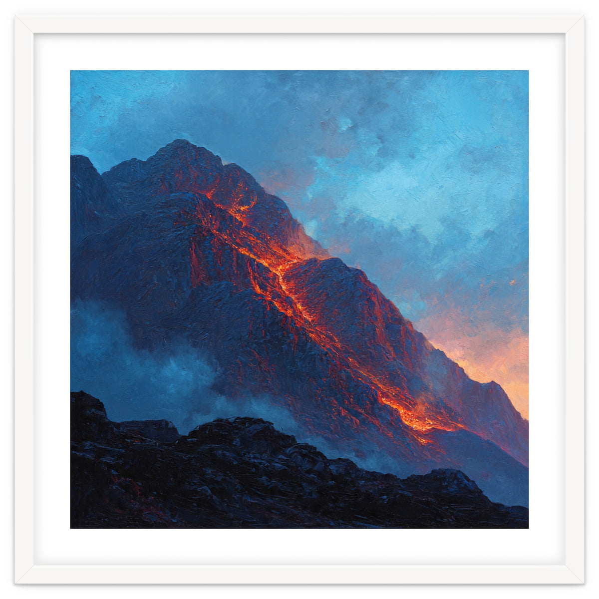 Dramatic Mountain Summit with Fiery Sunset Alpenglow