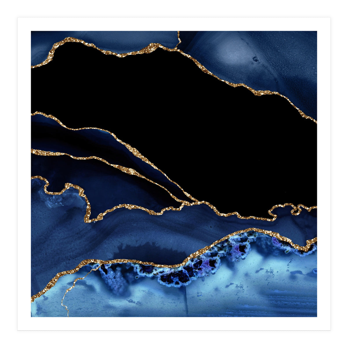 Navy & Gold Agate Texture 14 (Print Only)