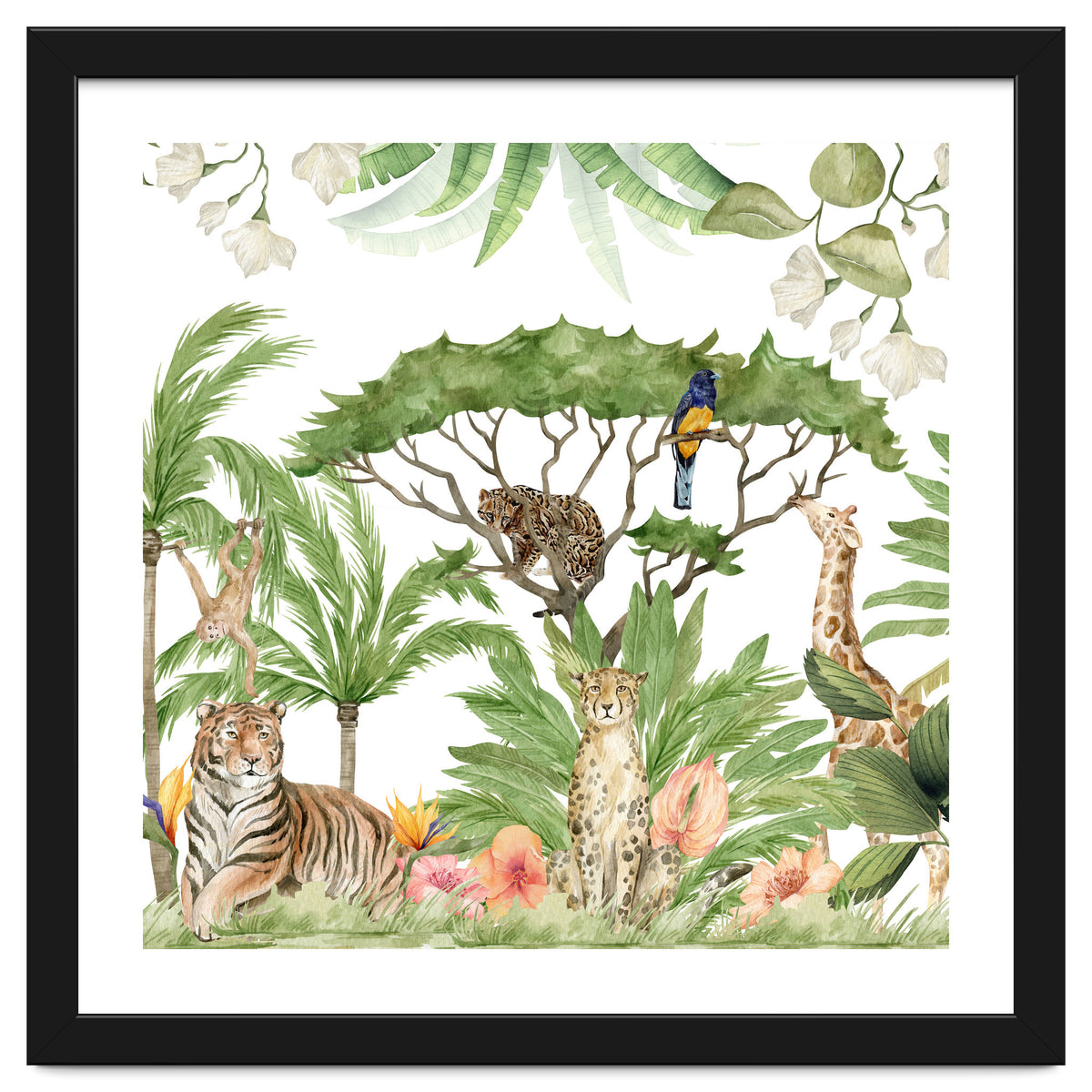 Watercolor Animals Savannah Landscape