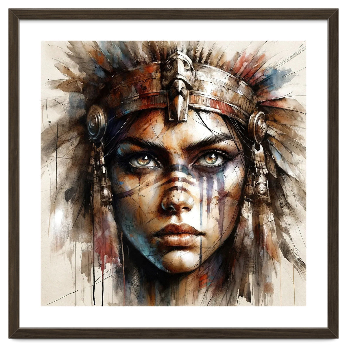 Regal Warrior Woman Watercolor Portrait