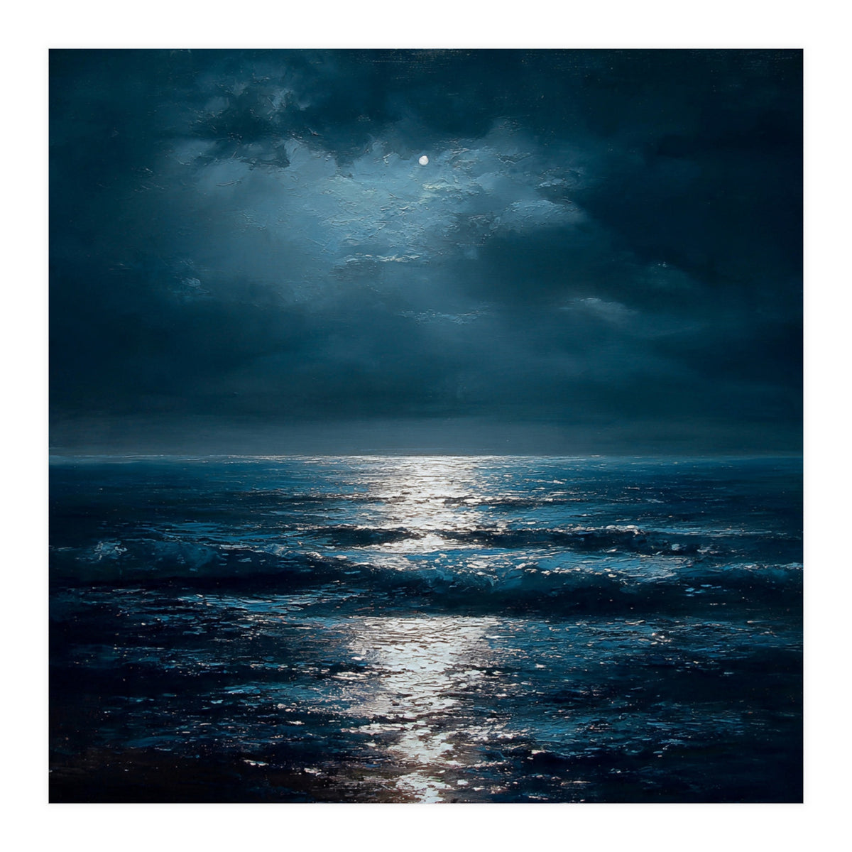 Ethereal Moonlight Over Midnight Ocean Waves (Print Only)