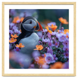 Puffin Bird Among Vibrant Purple And Orange Flowers thumbnail