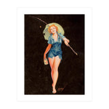 Happy Pinup Girl With A Fishing Stick (Print Only) thumbnail