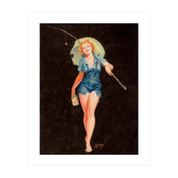 Happy Pinup Girl With A Fishing Stick (Print Only)