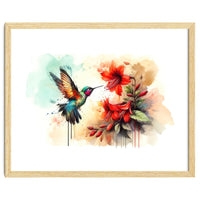 Dance Of Hummingbird And Crimson Flowers