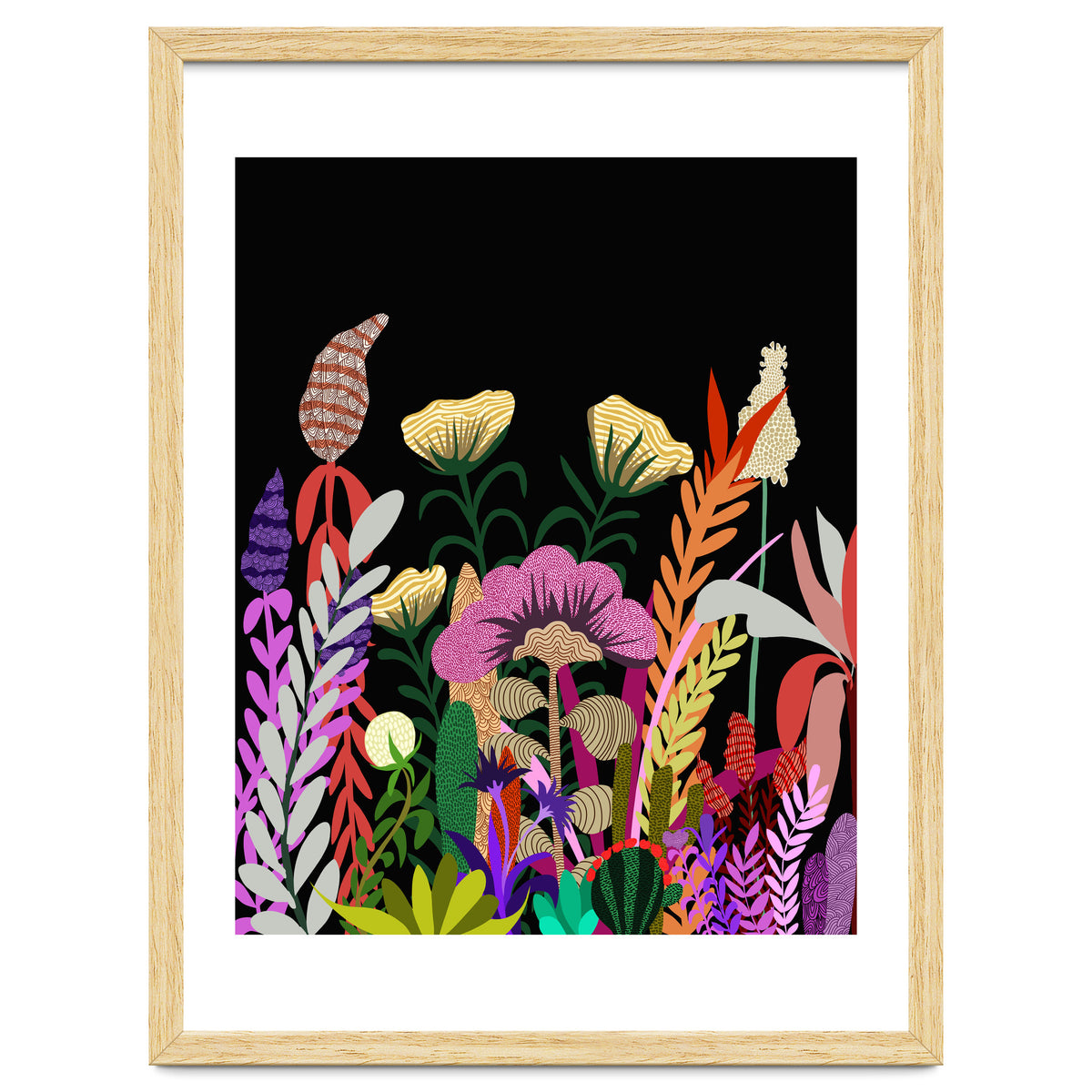 Dark Garden, Eclectic Bold Floral Botanical Nature, Colorful Mystery Bohemian Flowers Plants