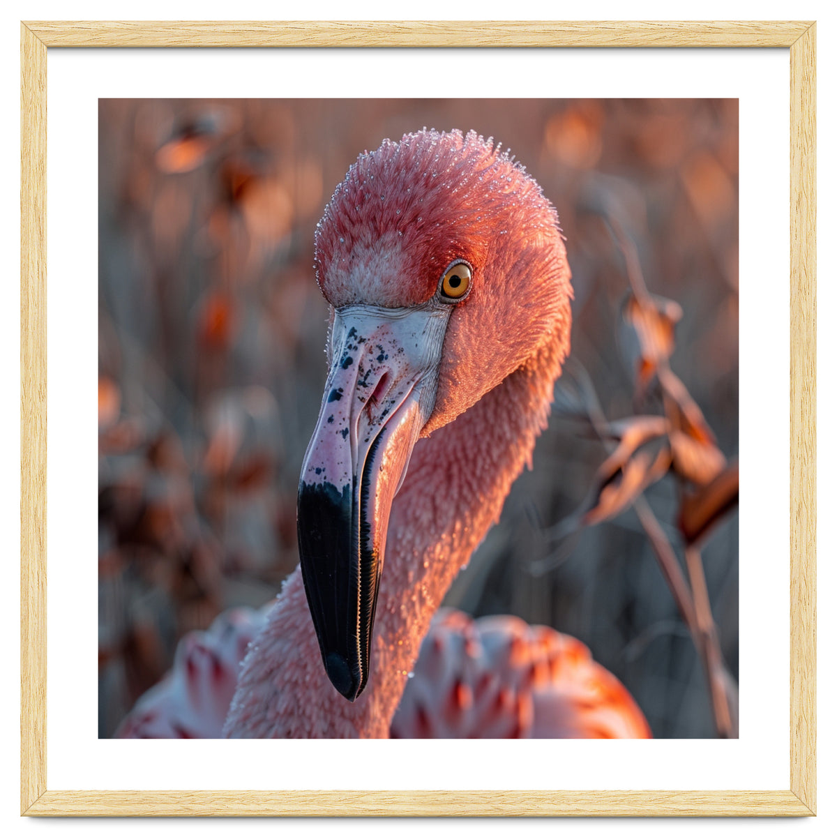 Close Up Of A Pink Flamingo Head In Sunlight